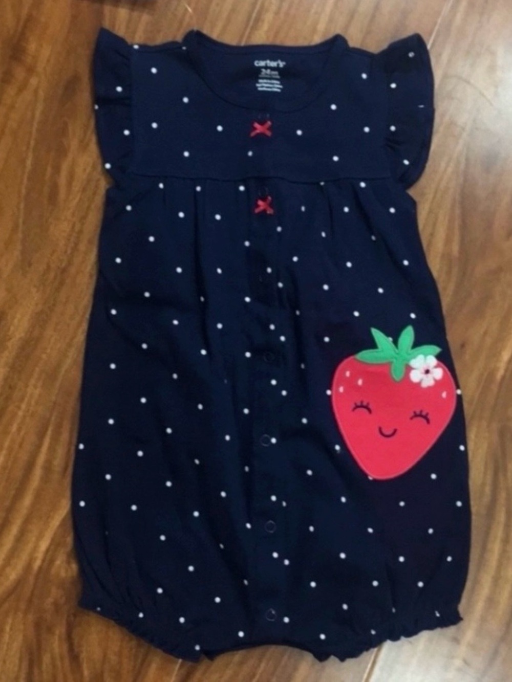 3/$25 NWT New Carter’s Baby Girl Navy Strawberry Button Romper Size 24M Adorable